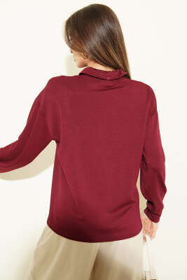 Fularlı Gömlek Yaka Loyşa Sweatshirt Bordo - Kadın Giyim Modelleri