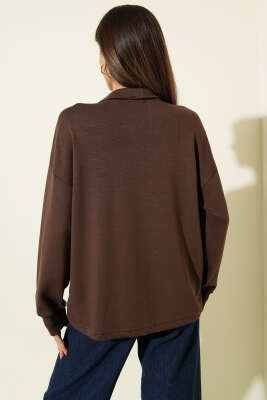 Fularlı Gömlek Yaka Loyşa Sweatshirt Kahve - Kadın Giyim Modelleri