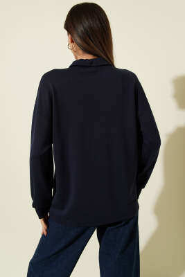 Fularlı Gömlek Yaka Loyşa Sweatshirt Lacivert - Kadın Giyim Modelleri