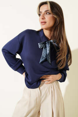 Fularlı Gömlek Yaka Loyşa Sweatshirt Parlement 