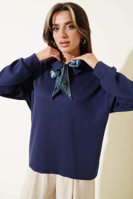 Fularlı Gömlek Yaka Loyşa Sweatshirt Parlement - Kadın Giyim Modelleri