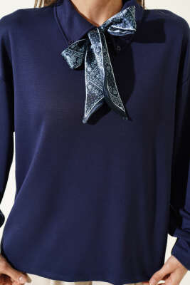 Fularlı Gömlek Yaka Loyşa Sweatshirt Parlement - Kadın Giyim Modelleri