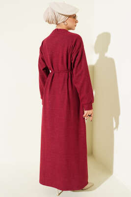 Fularlı İp Bağcık Detaylı Elbise Bordo - Elbise