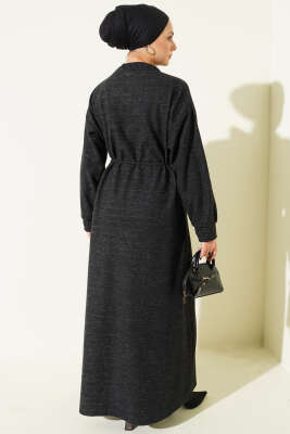 Fularlı İp Bağcık Detaylı Elbise Siyah - Elbise