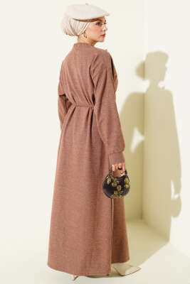 Fularlı İp Bağcık Detaylı Elbise Sütlü Kahve - Elbise