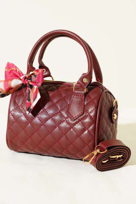 Fularlı Kapitone Mini Kadın El Çantası Bordo - GÜZEL ÇANTA