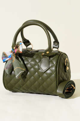 Fularlı Kapitone Mini Kadın El Çantası Haki 