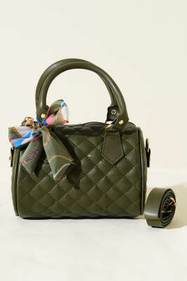 Fularlı Kapitone Mini Kadın El Çantası Haki - Kol Çantası