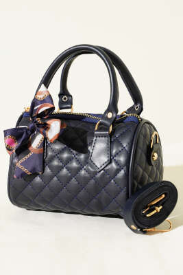 Fularlı Kapitone Mini Kadın El Çantası Lacivert 