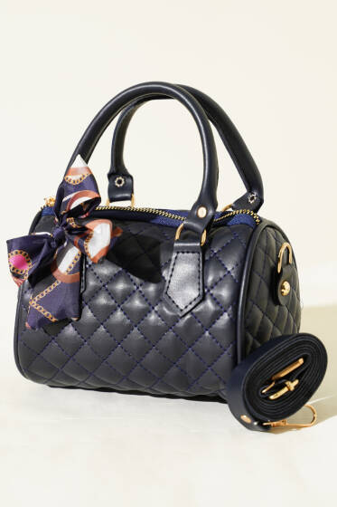 Fularlı Kapitone Mini Kadın El Çantası Lacivert - Kol Çantası