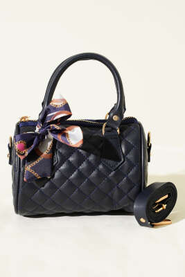 Fularlı Kapitone Mini Kadın El Çantası Lacivert - Kol Çantası