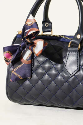 Fularlı Kapitone Mini Kadın El Çantası Lacivert - Kol Çantası