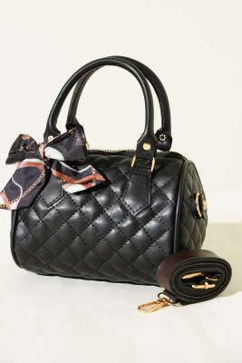 Fularlı Kapitone Mini Kadın El Çantası Siyah - GÜZEL ÇANTA