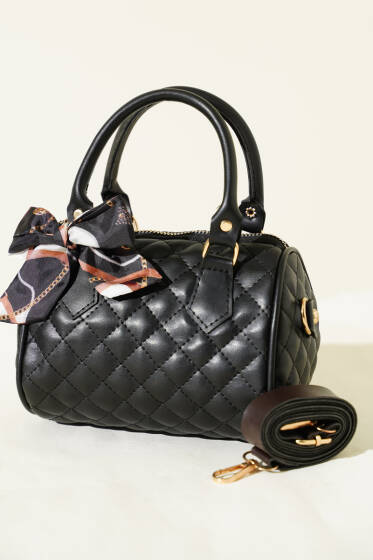 Fularlı Kapitone Mini Kadın El Çantası Siyah - Kol Çantası