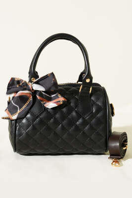 Fularlı Kapitone Mini Kadın El Çantası Siyah - Kol Çantası