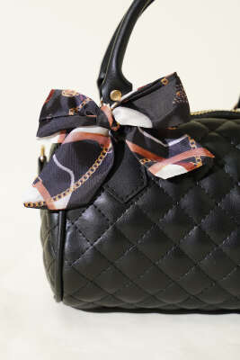 Fularlı Kapitone Mini Kadın El Çantası Siyah - Kol Çantası