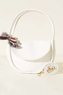 Fularlı Mıknatıslı Oval Çanta Beyaz - Kol Çantası