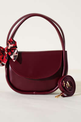 Fularlı Mıknatıslı Oval Çanta Bordo - Kol Çantası