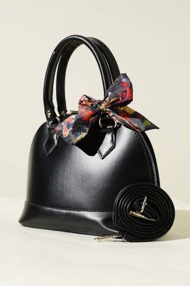 Fularlı Oval Fermuarlı Çanta Siyah - Kol Çantası