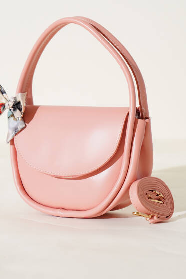 Fularlı Oval Kesim Çanta Pudra - Kol Çantası