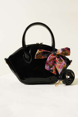 Fularlı Parlak Çanta Siyah - Kol Çantası