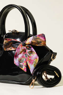 Fularlı Parlak Çanta Siyah - Kol Çantası