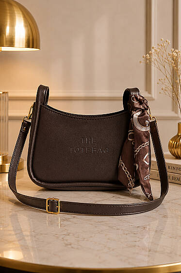 Fularlı The Tote Bag Yazılı Çanta Acı Kahve - Kol Çantası