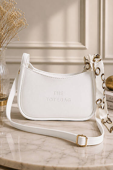 Fularlı The Tote Bag Yazılı Çanta Beyaz - Kol Çantası