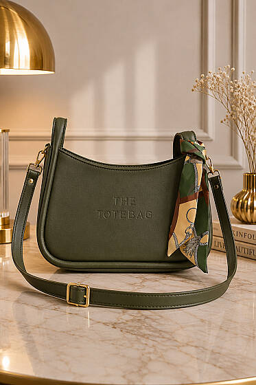 Fularlı The Tote Bag Yazılı Çanta Haki - Kol Çantası