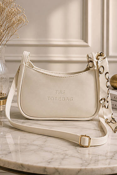Fularlı The Tote Bag Yazılı Çanta Krem - Kol Çantası