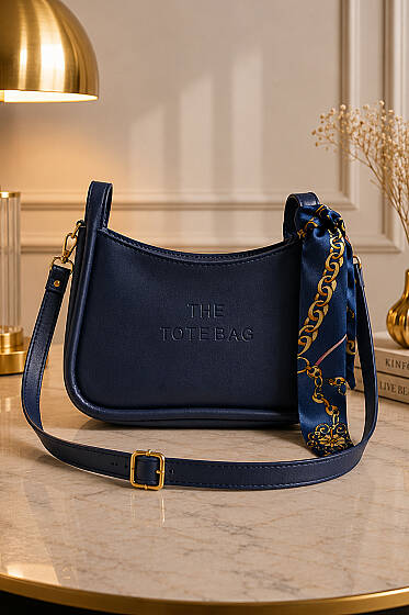 Fularlı The Tote Bag Yazılı Çanta Lacivert - Kol Çantası