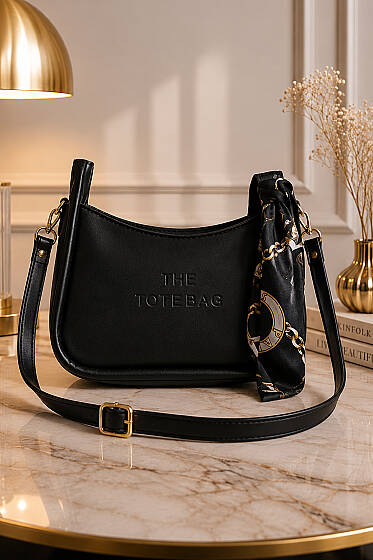 Fularlı The Tote Bag Yazılı Çanta Siyah - Kol Çantası