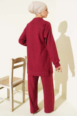 Fularlı Triko İkili Takım Bordo - İkili Takım
