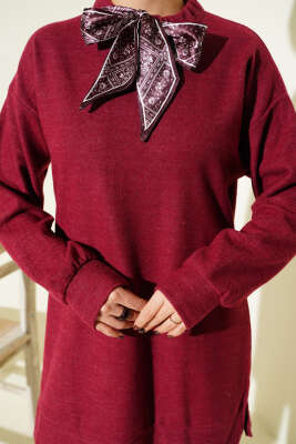 Fularlı Triko İkili Takım Bordo - İkili Takım