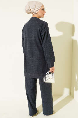 Fularlı Triko İkili Takım Füme - İkili Takım