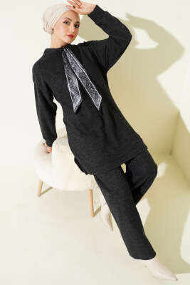 Fularlı Triko İkili Takım Siyah - NESSİA