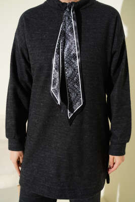 Fularlı Triko İkili Takım Siyah - İkili Takım