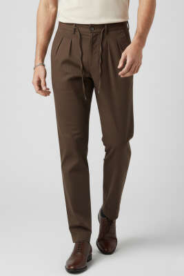 Gabardin Bağcıklı Erkek Pantolon Kahve - MHR MOHER