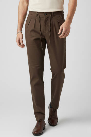 Gabardin Bağcıklı Erkek Pantolon Kahve - Erkek Pantolon