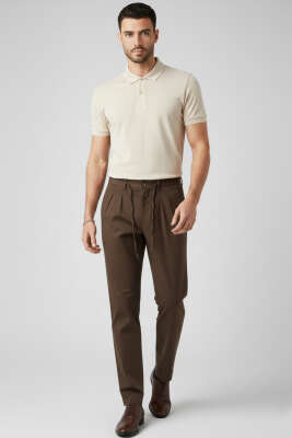 Gabardin Bağcıklı Erkek Pantolon Kahve - Erkek Pantolon