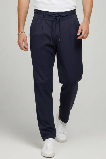 Gabardin Bağcıklı Erkek Pantolon Lacivert - Erkek Pantolon