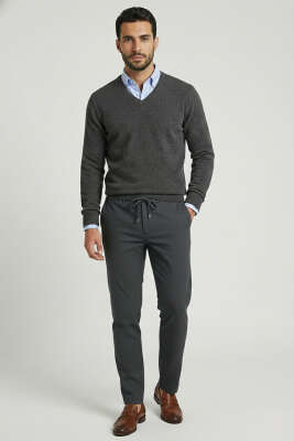 Gabardin Bağcıklı Jogger Pantolon Antrasit - Erkek Pantolon