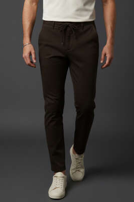 Gabardin Bağcıklı Jogger Pantolon Kahve - MHR MOHER