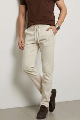 Gabardin Bel İpli Erkek Pantolon Bej 
