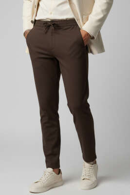 Gabardin Bel İpli Erkek Pantolon Kahve - GİESTO