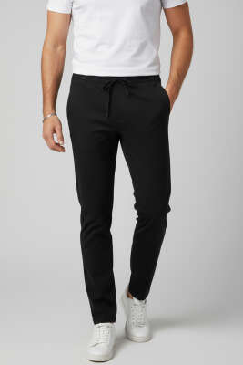 Gabardin Bel İpli Erkek Pantolon Siyah 