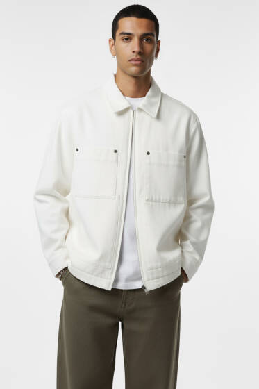 Gabardin Fermuarlı Erkek Ceket Ekru - Erkek Ceket