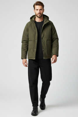 Gabardin Kapüşonlu Erkek Mont Haki - Erkek Mont