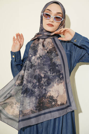 Galaksi Desen Lina Şal Gri - Başörtüsü