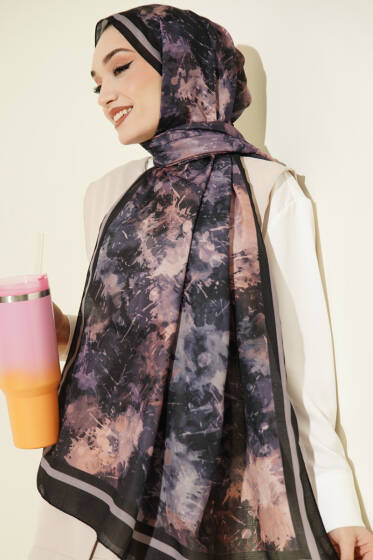 Galaksi Desen Lina Şal Siyah Mor - Başörtüsü